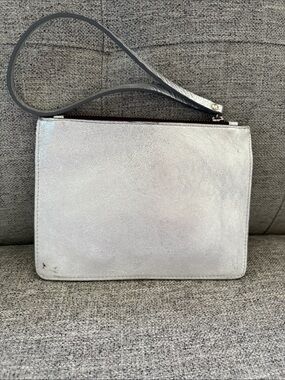 Silver Leather Wristlet Clutch - Women Bags
